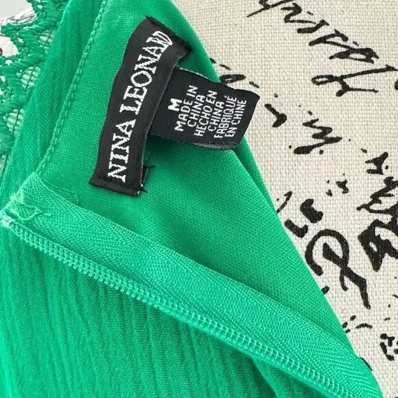 Nina Leonard Women’s Sleeveless Lace Trim Maxi Dress Bright Green Medium NWT - Picture 8 of 10
